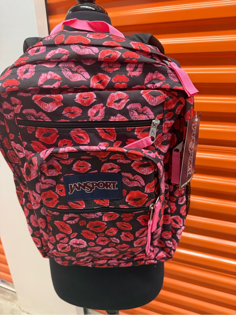 NWT JanSport Big Student Women's Pink & Red Kiss Print Backpack